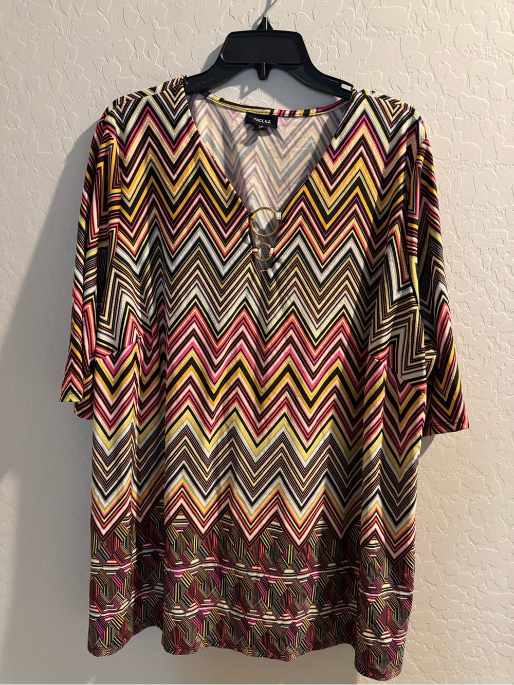 Tacera Multicolor Chevron V-Neck Tunic with Ring Detail